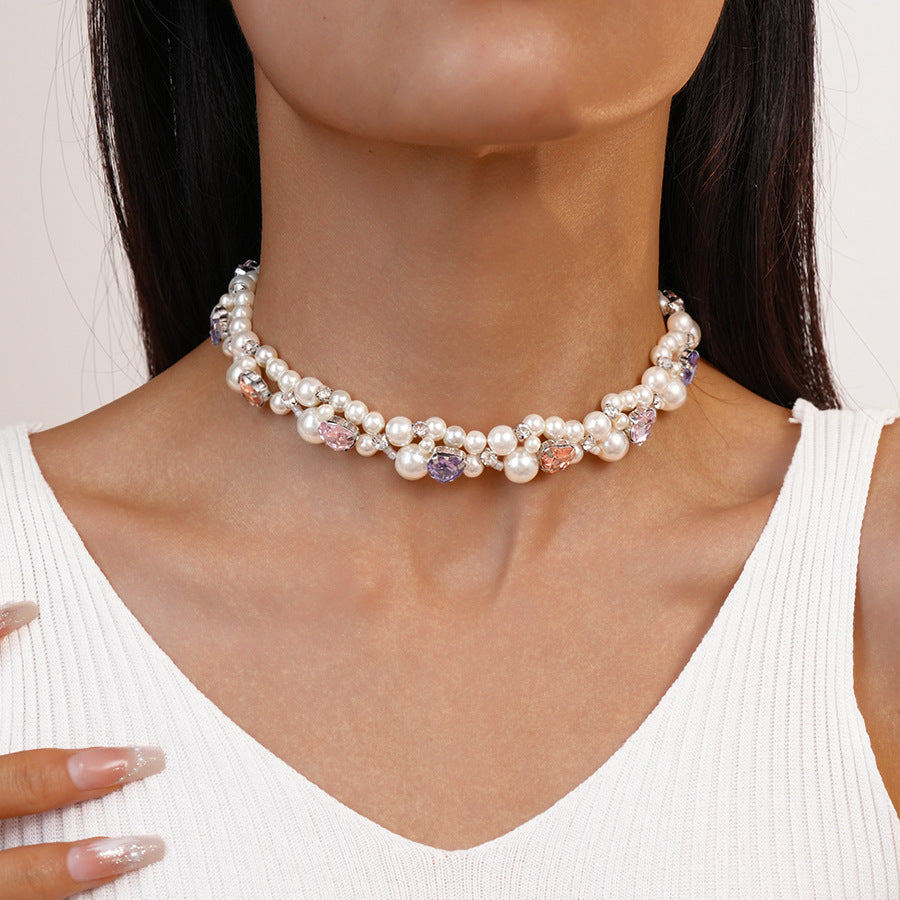 マカロンカラー ハートパールネックレス
