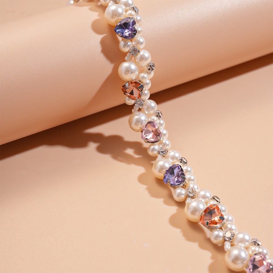 マカロンカラー ハートパールネックレス