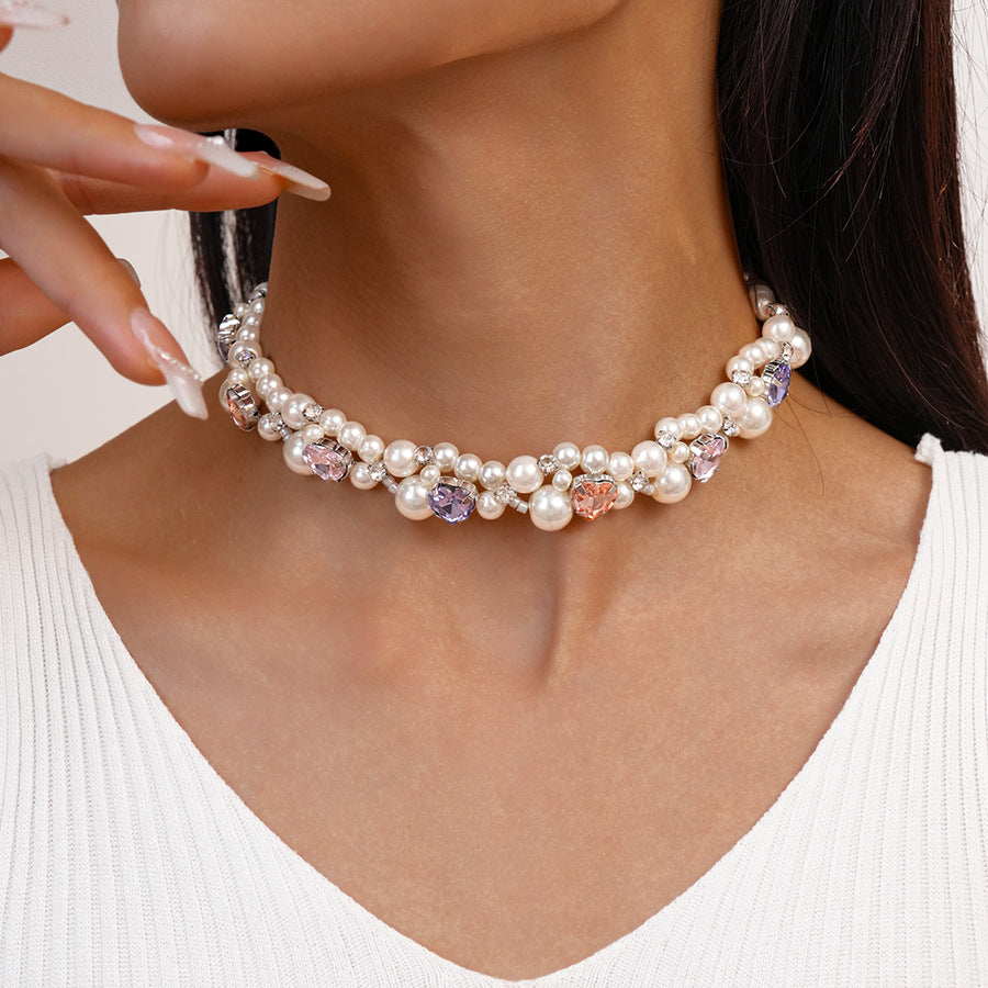 マカロンカラー ハートパールネックレス