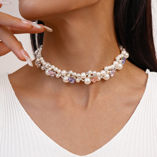 マカロンカラー ハートパールネックレス