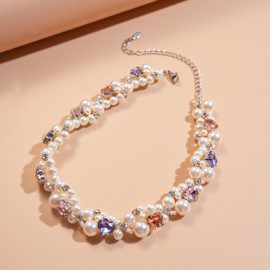 マカロンカラー ハートパールネックレス