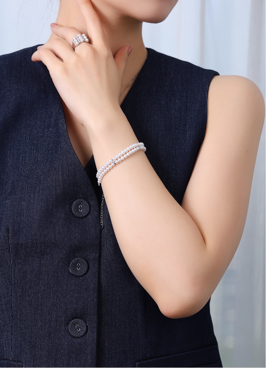 淡水パールダブルレイヤーブレスレット